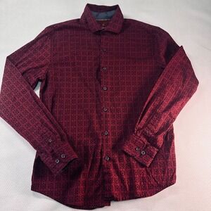 Consequence Mens Button-Down Shirt Red Black Slim Fit Medium Cotton Long Sleeve